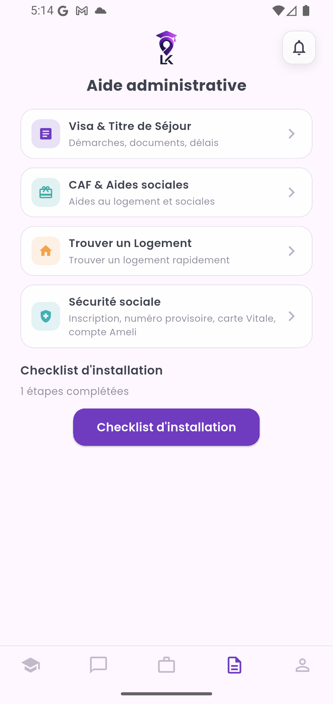 Écran Aide administrative LinKampus